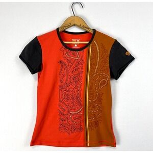 VINTAGE Mountain Hardwear Womens Tattoo Print Orange Black Rock‎ Climbing